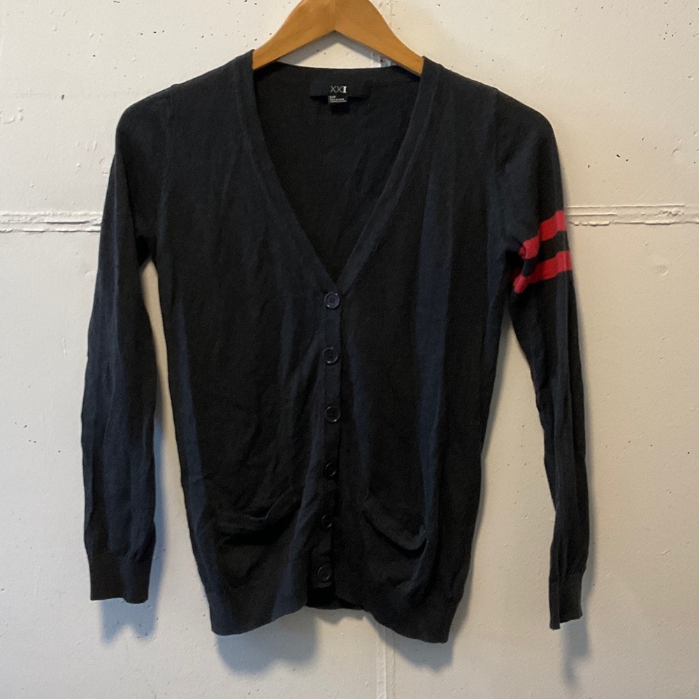Forever 21 Dark Gray Cardigan with Red Stripe